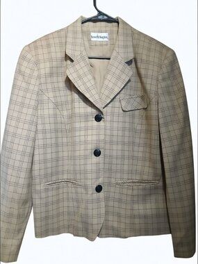 Vintage Norton McNaughton Wool Blazer 21" P2P Beige Plaid Windowpane Jacket 90s